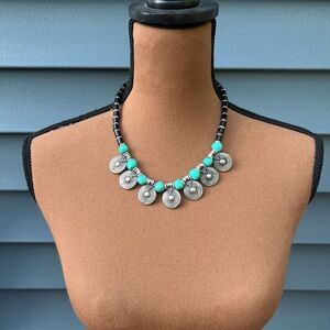 Mexicali Blues Single Strand Necklace Turquoise Obsidian Silver Boho Jewelry